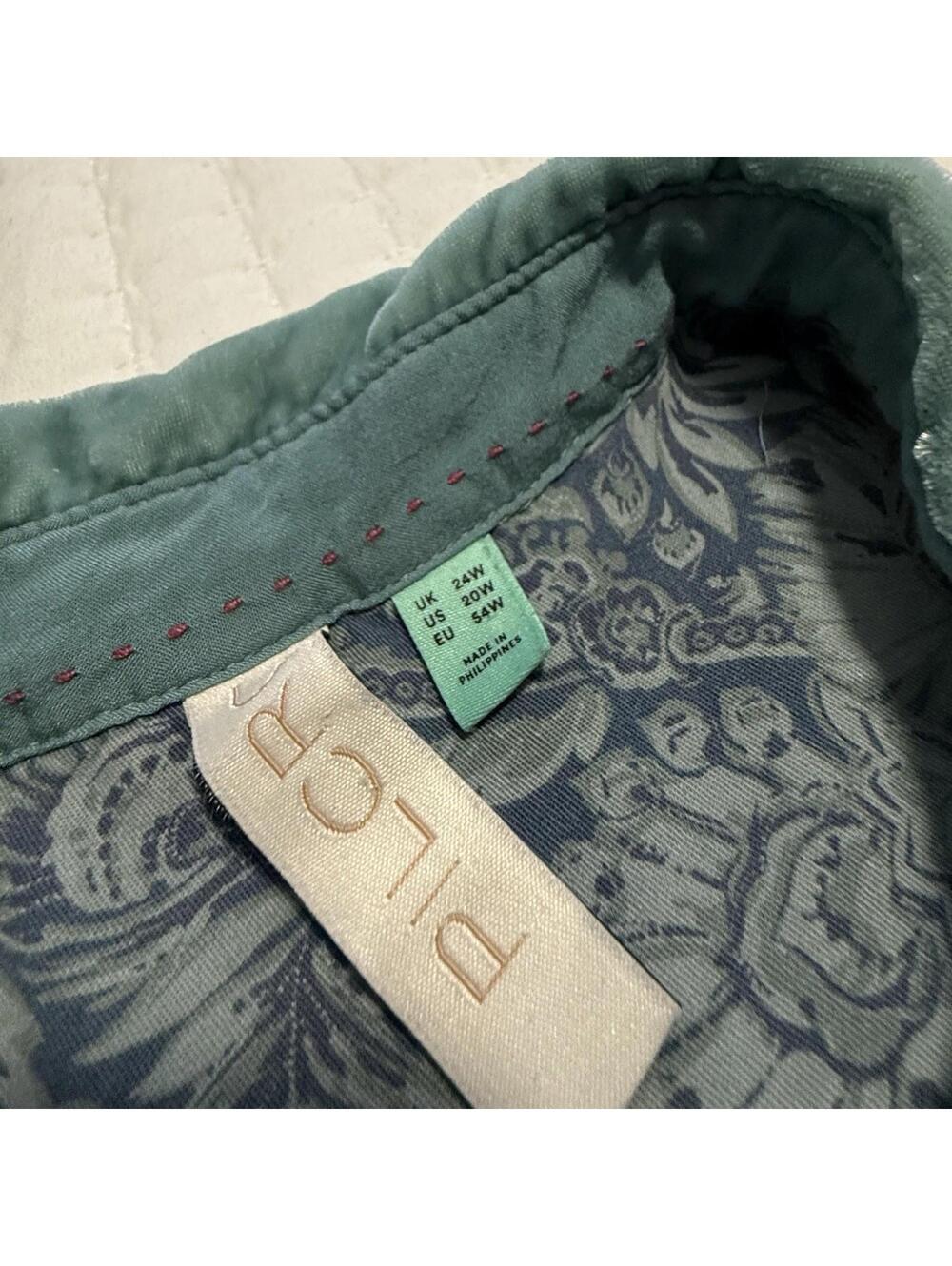 Anthropologie Pilcro Mara Relaxed Velvet Button Down Shirt Top Teal Blue Sz 20W - Picture 2 of 15